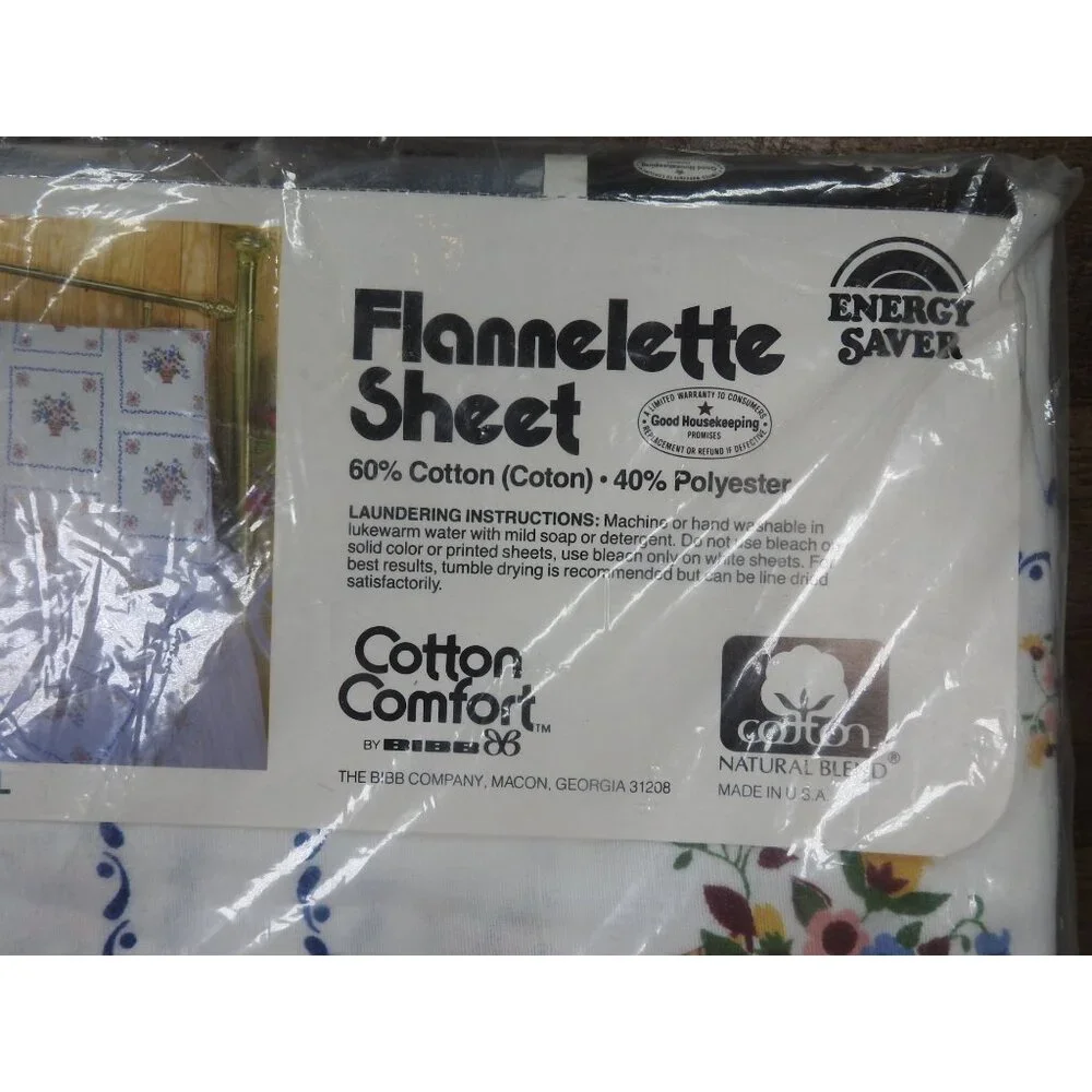 Vintage Cotton Comfort by BIBB Flannelette Stencil Double Fitted Sheet Embassy